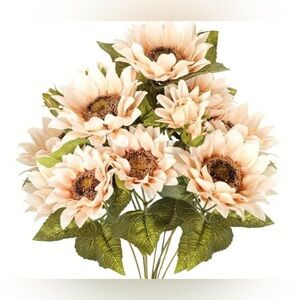 Artificial Sunflower 9-piece head Bouquet- 2 sets; Autumn Off White Color; New